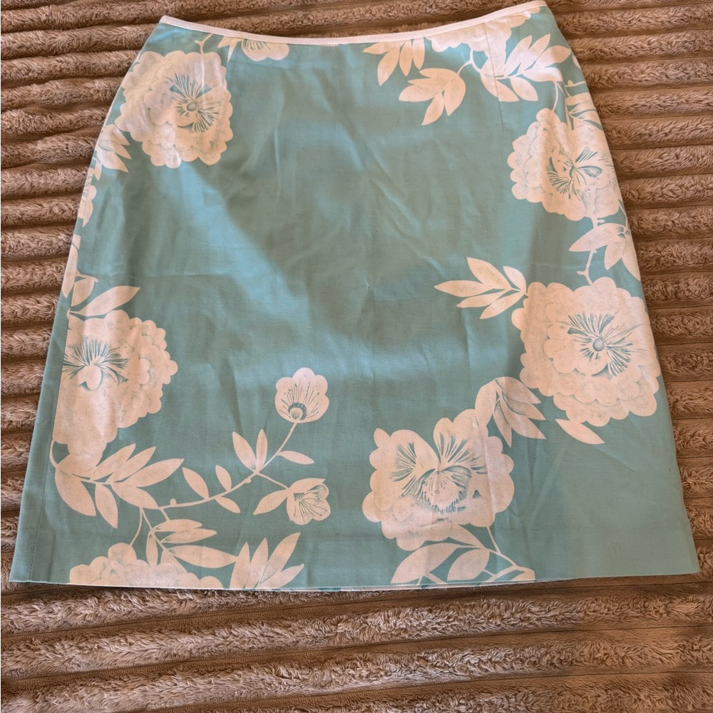 Elie Tahari A-Line Skirt - Aqua and White Floral
